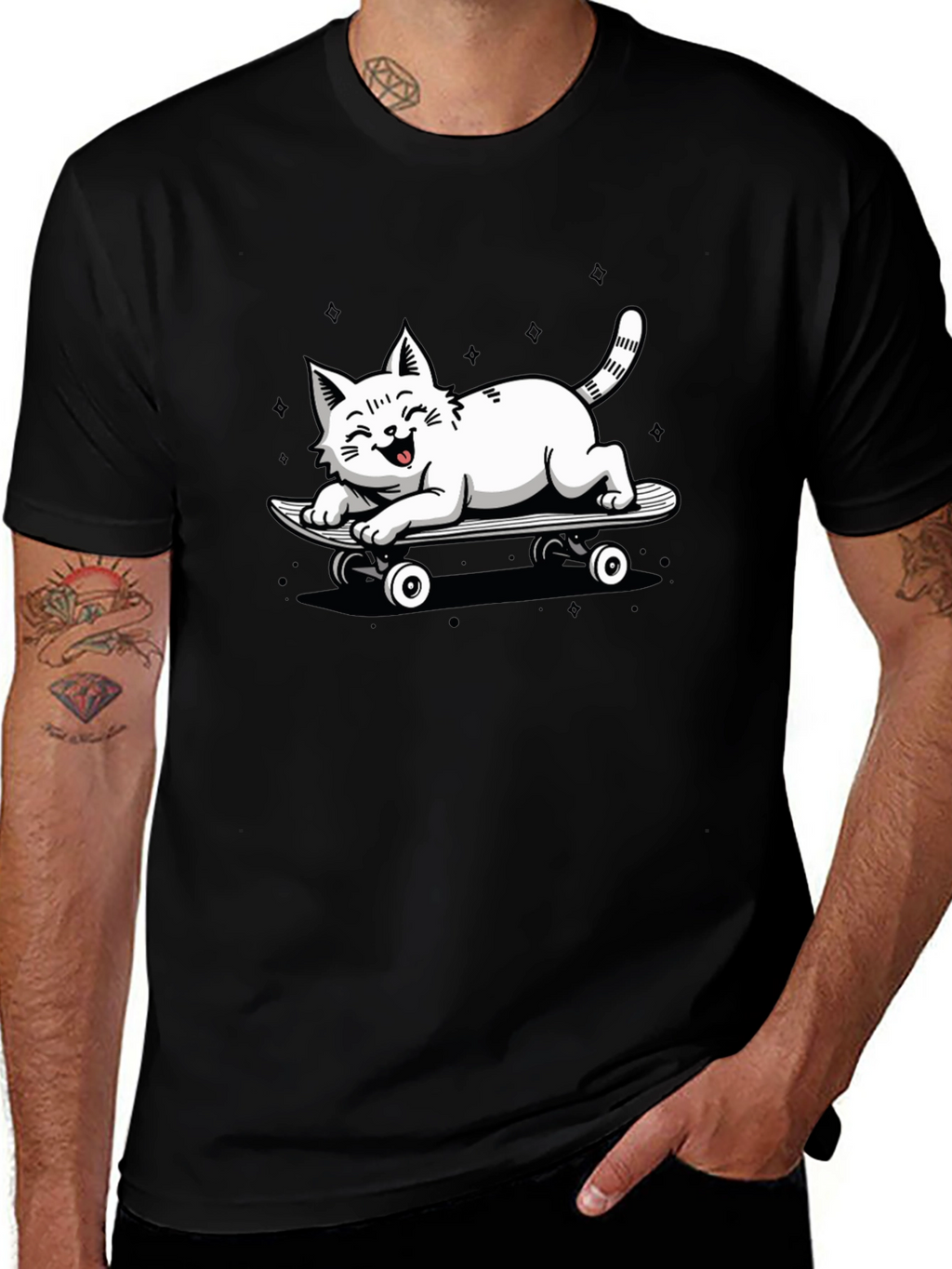 Skateboarding Cat Graphic T-Shirt