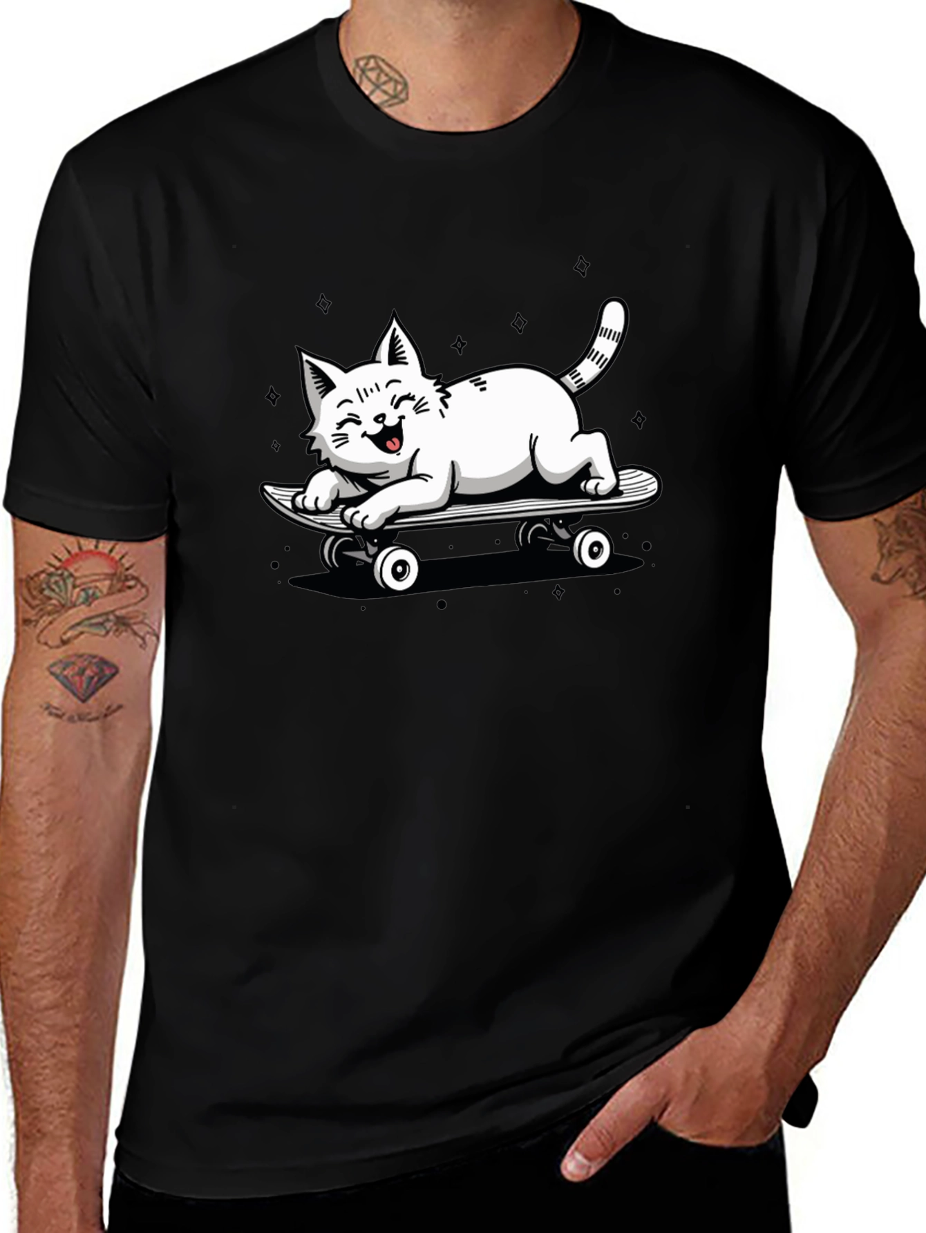 Skateboarding Cat Graphic T-Shirt