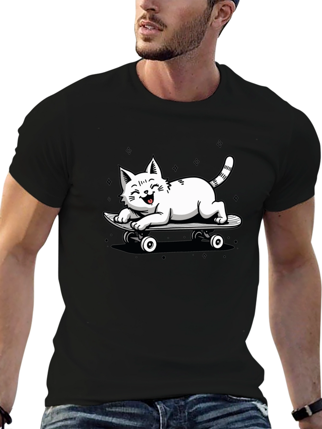 Skateboarding Cat Graphic T-Shirt