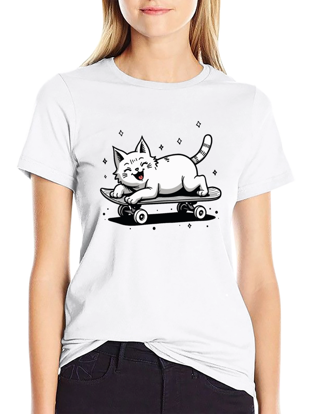 Skateboarding Cat Graphic T-Shirt