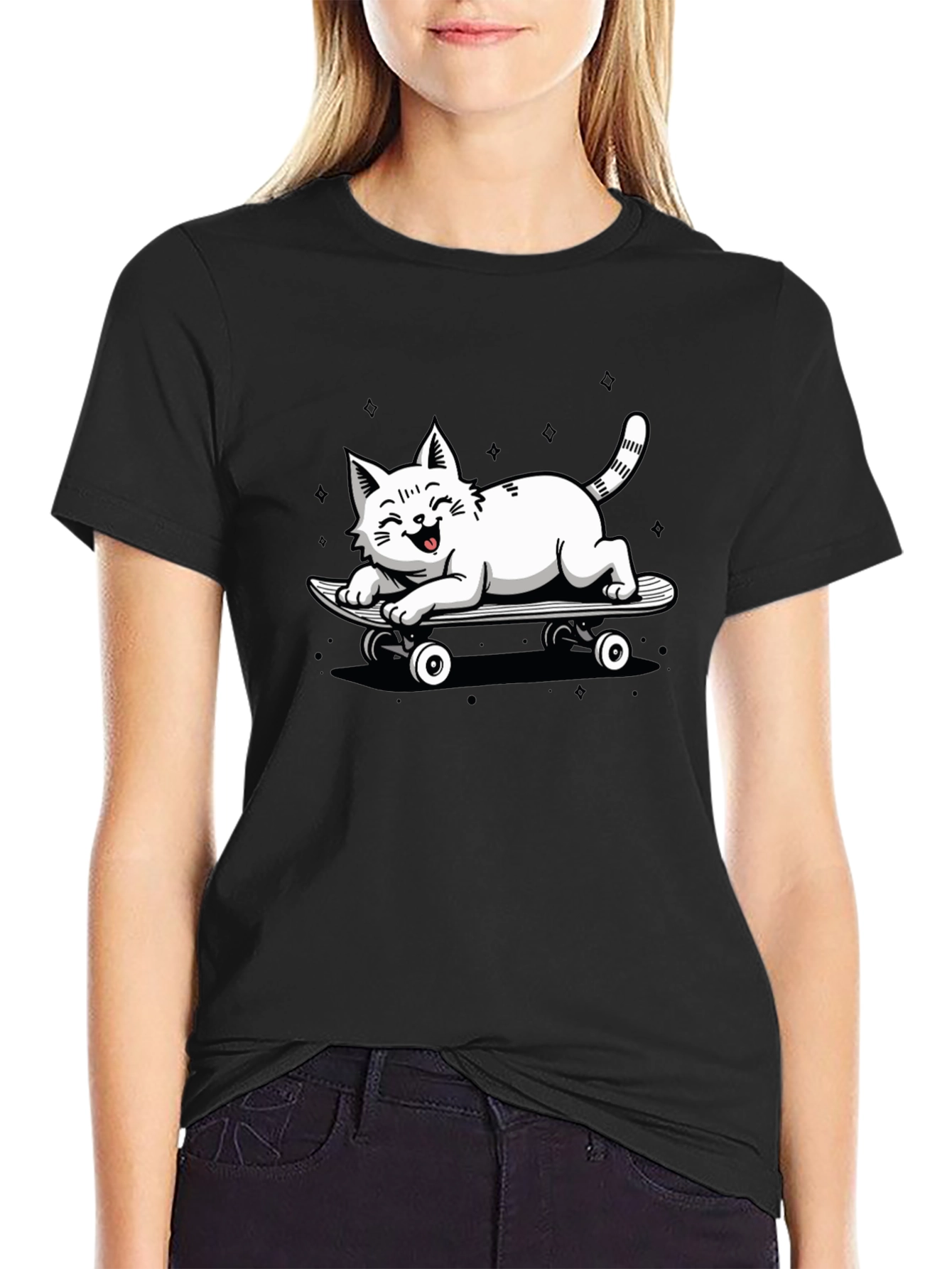 Skateboarding Cat Graphic T-Shirt
