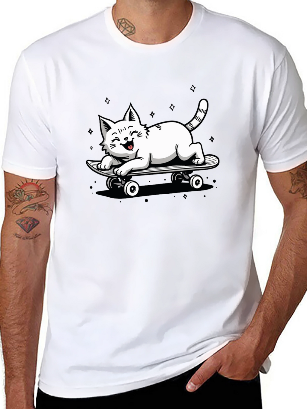 Skateboarding Cat Graphic T-Shirt