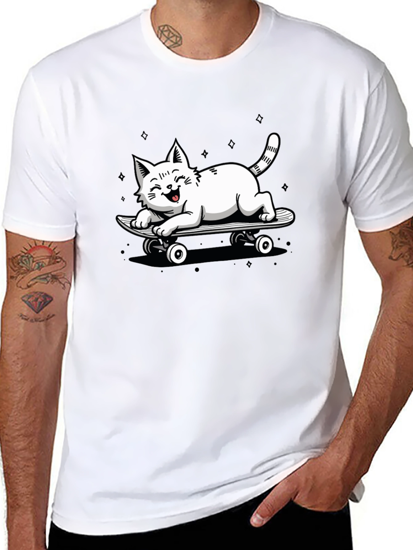 Skateboarding Cat Graphic T-Shirt