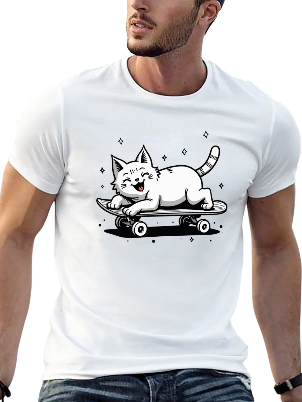 Skateboarding Cat Graphic T-Shirt