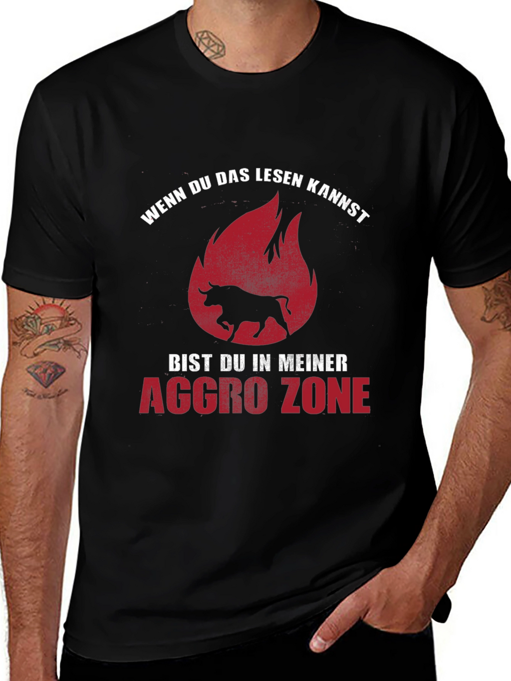 Aggro Zone Black T-Shirt with Bull Graphic