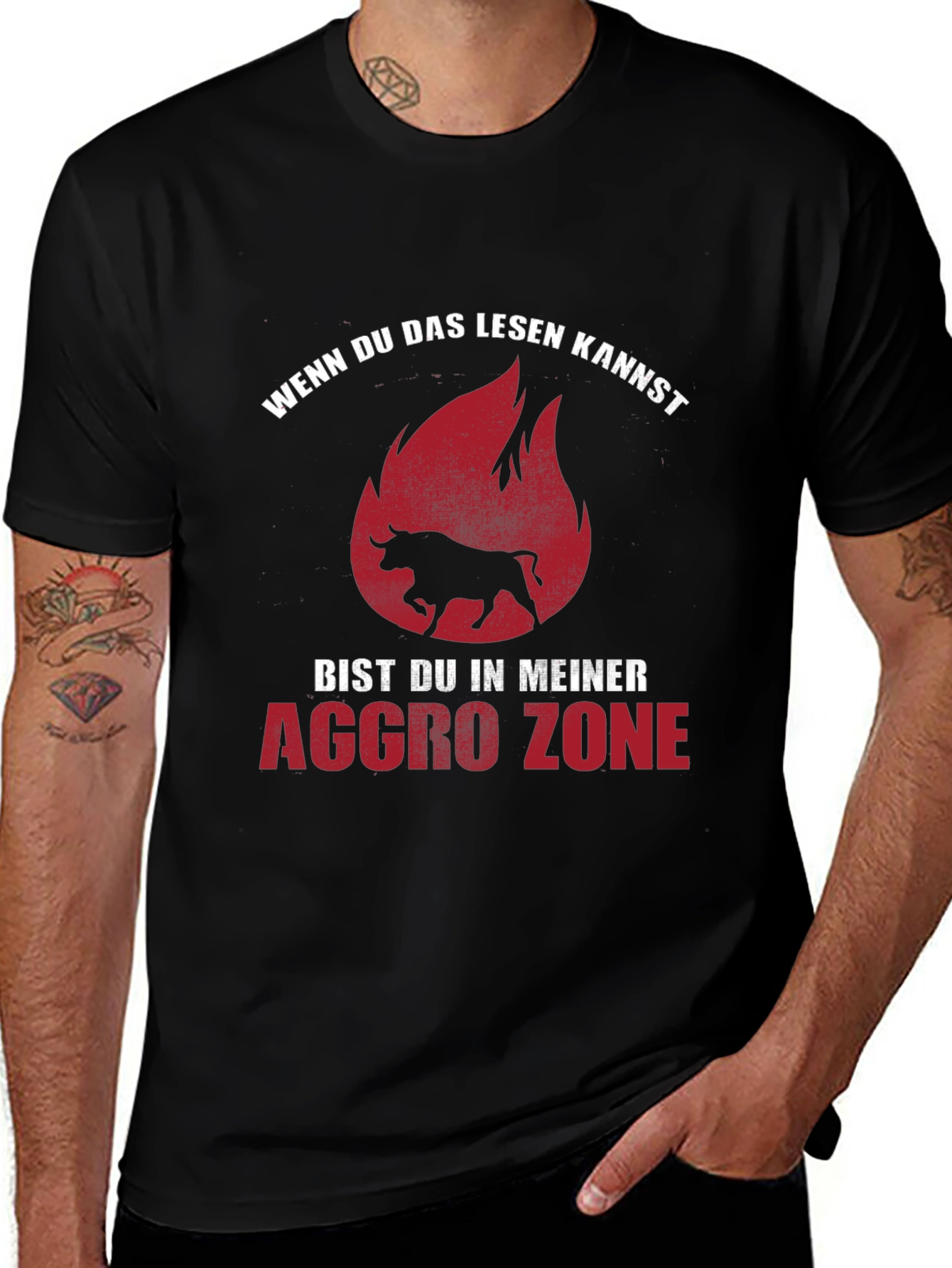 Aggro Zone Black T-Shirt with Bull Graphic