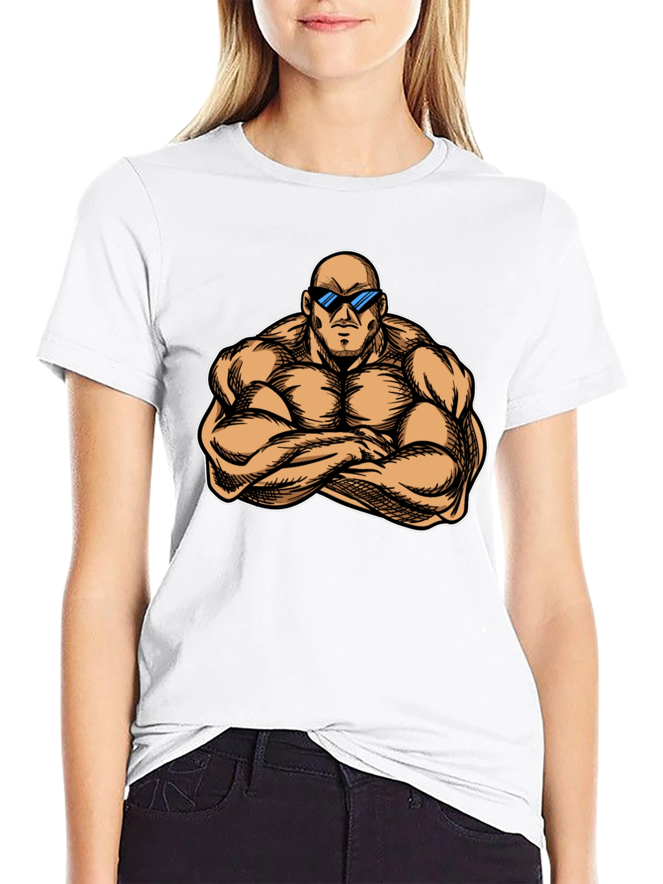 Muscled Cartoon Man Black Graphic Tee