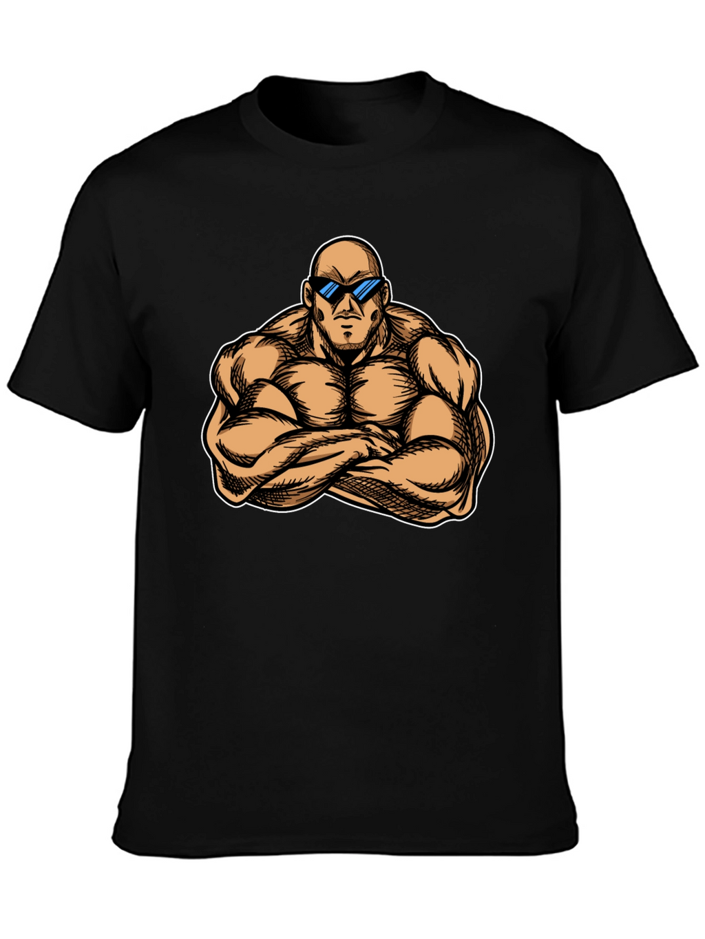 Muscled Cartoon Man Black Graphic Tee