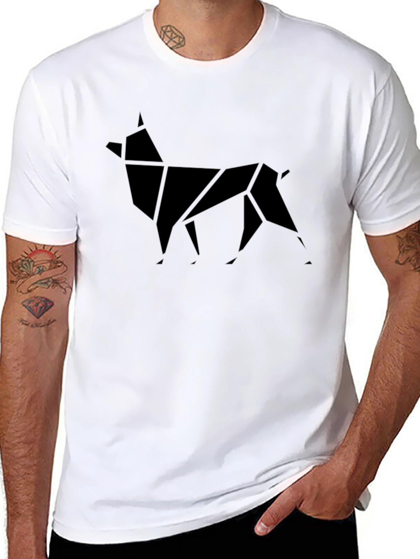 Geometric Dog Graphic Tee - Mens Black T-Shirt