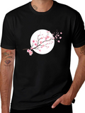 Black T-Shirt with Cherry Blossom Design