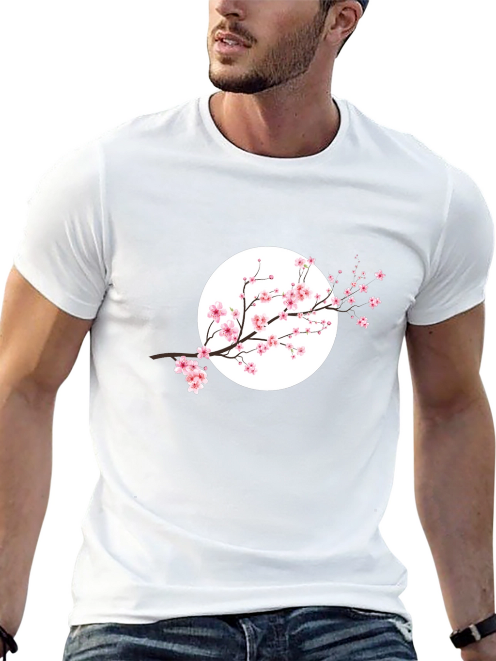 Black T-Shirt with Cherry Blossom Design
