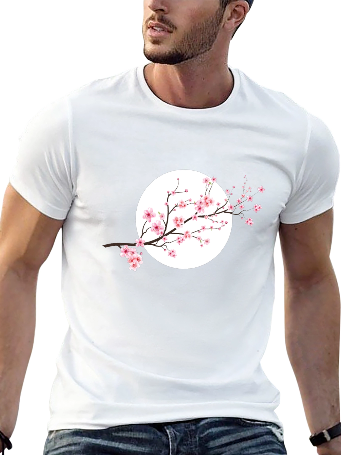 Black T-Shirt with Cherry Blossom Design