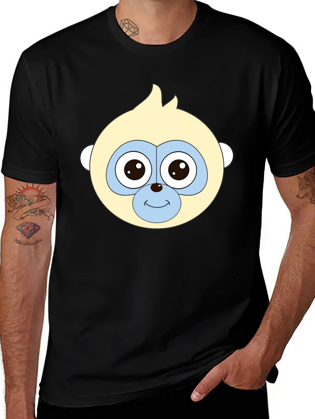 Funny Monkey Face Black T-Shirt