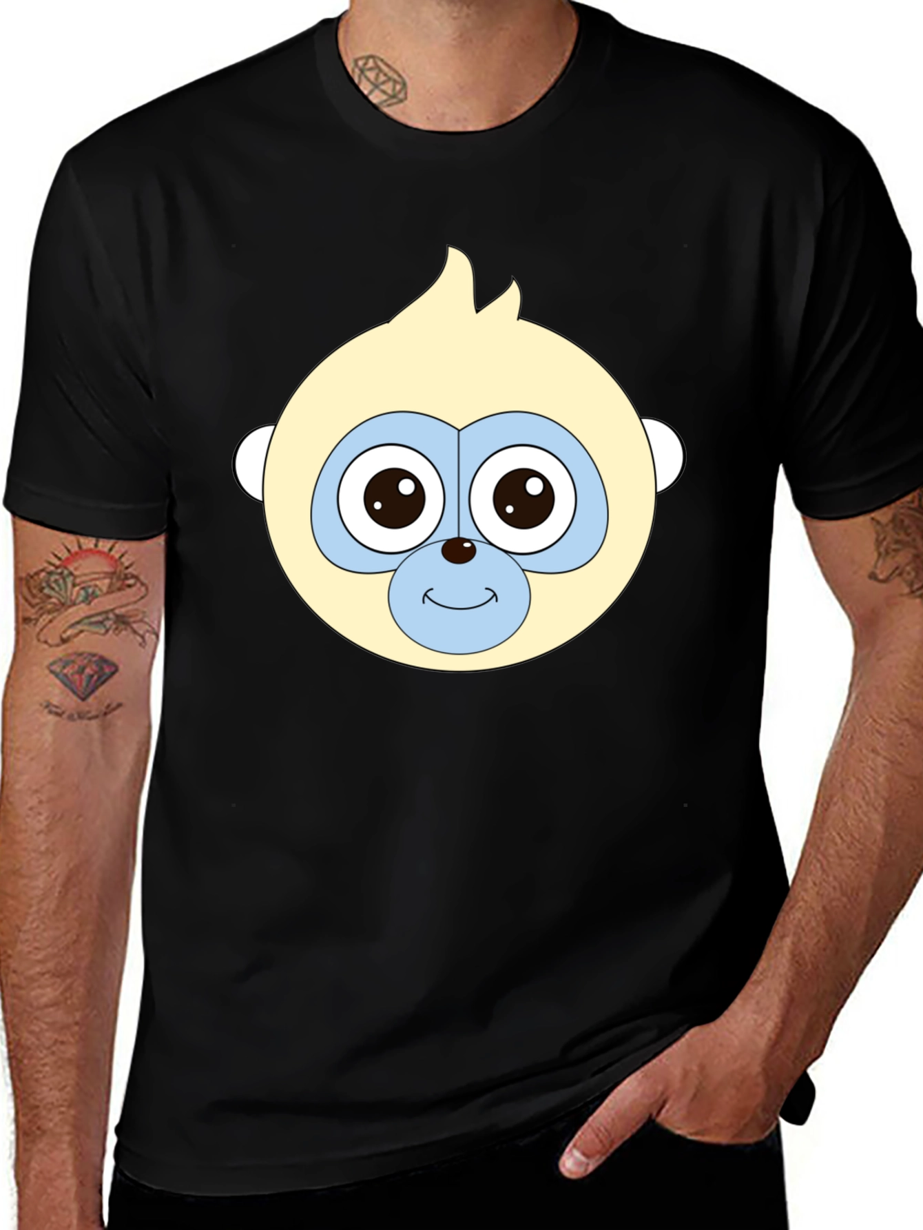 Funny Monkey Face Black T-Shirt