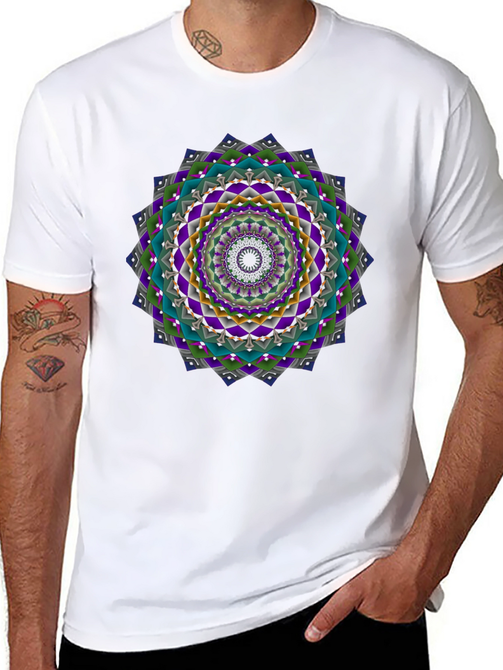 Geometric Mandala Graphic Tee - Mens Black T-Shirt