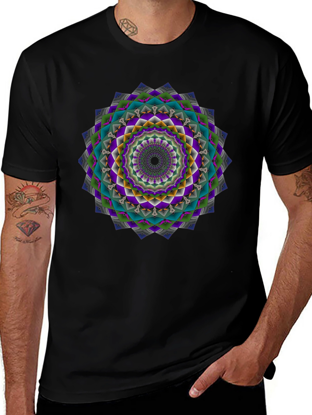 Geometric Mandala Graphic Tee - Mens Black T-Shirt