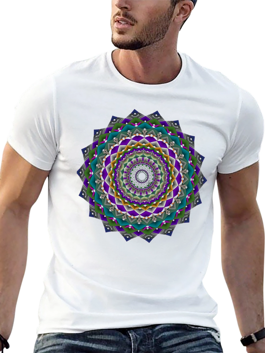 Geometric Mandala Graphic Tee - Mens Black T-Shirt