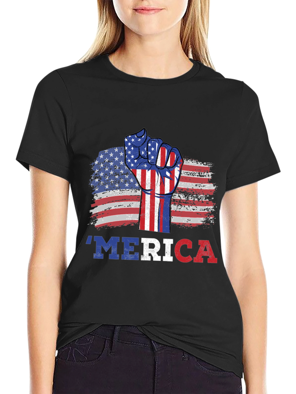 Patriotic Merica T-Shirt - USA Flag Fist Graphic