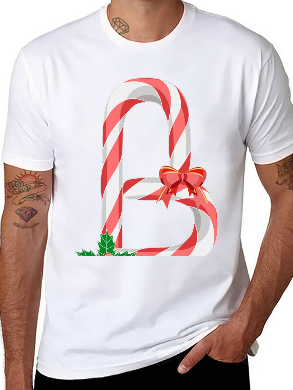 Candy Cane Letter B Christmas T-Shirt