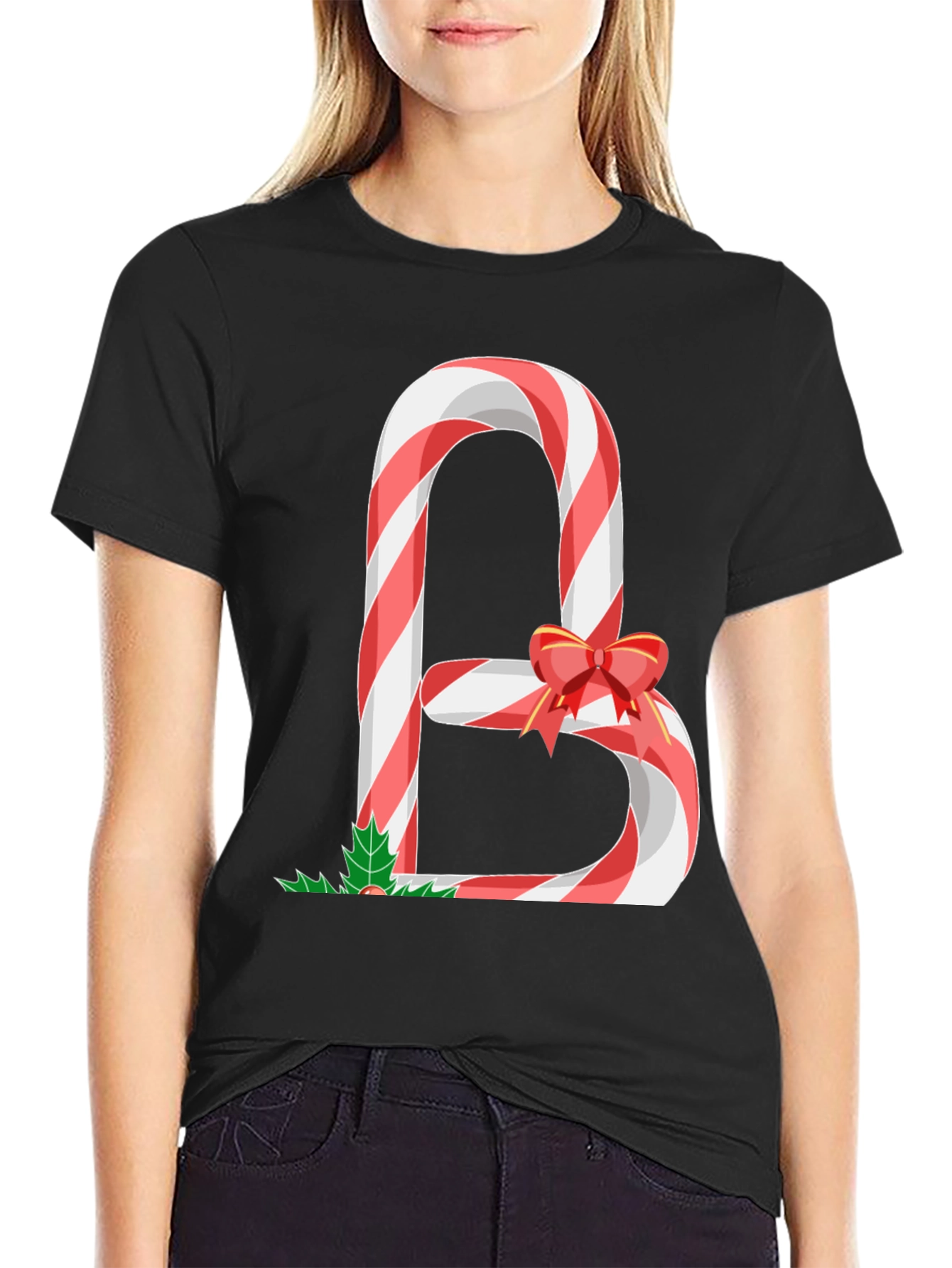 Candy Cane Letter B Christmas T-Shirt