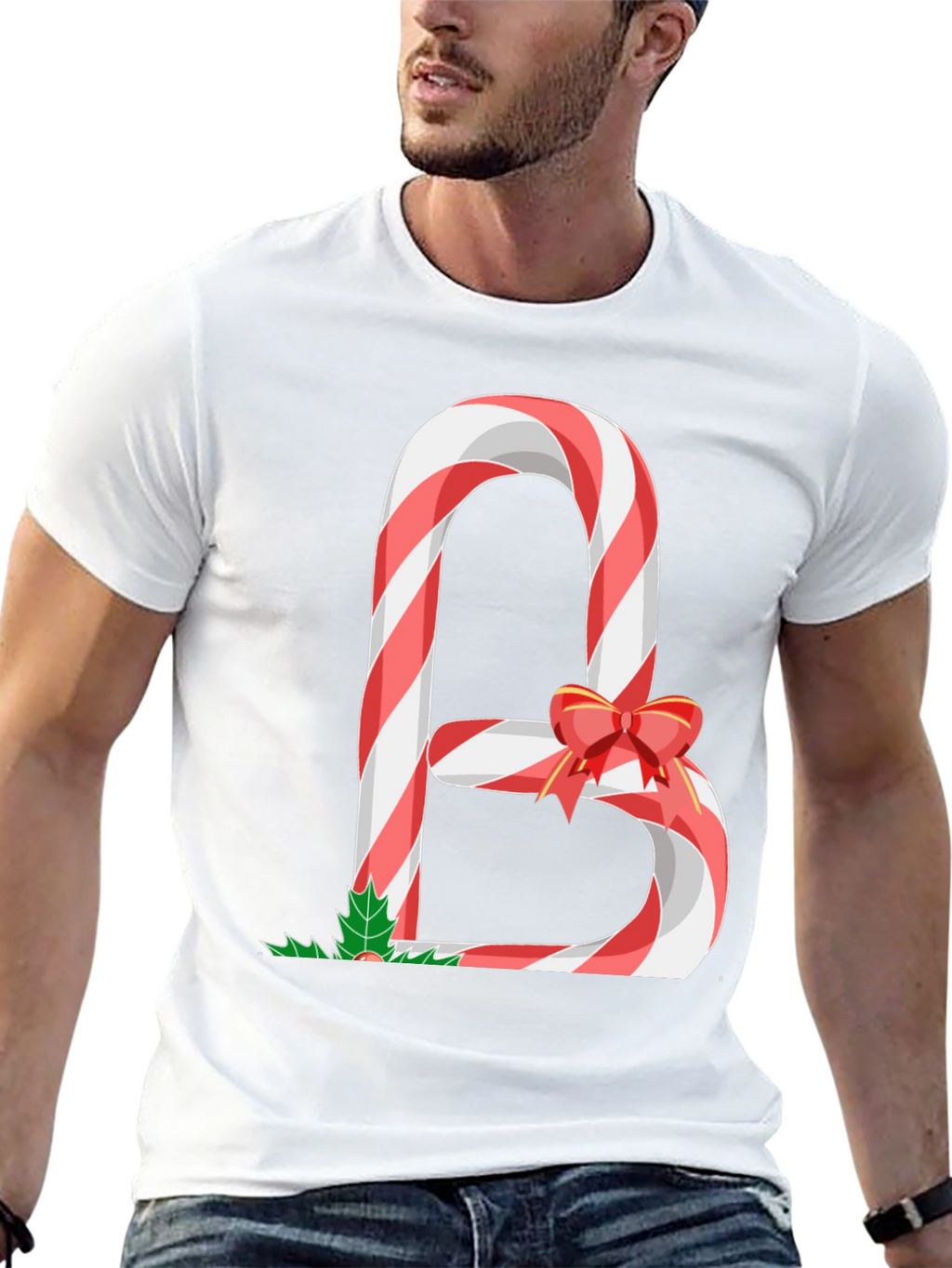Candy Cane Letter B Christmas T-Shirt