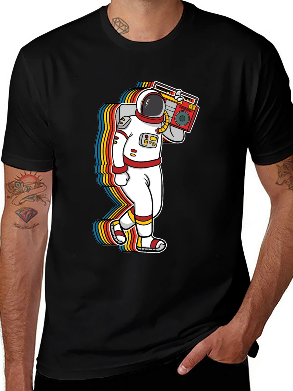 Astronaut Boombox Graphic Tee - Retro Space T-Shirt