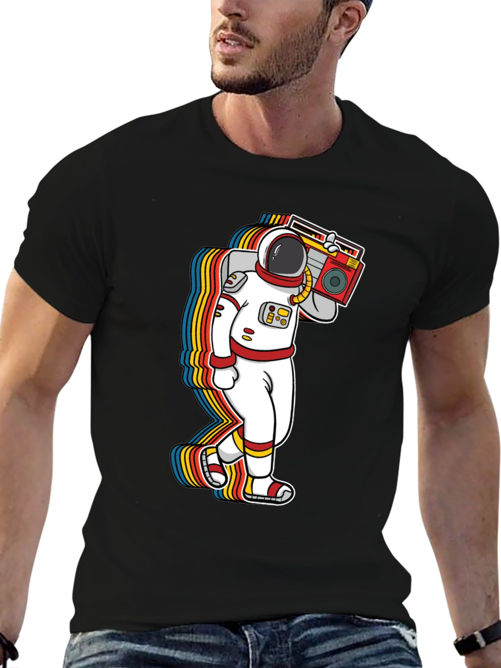 Astronaut Boombox Graphic Tee - Retro Space T-Shirt