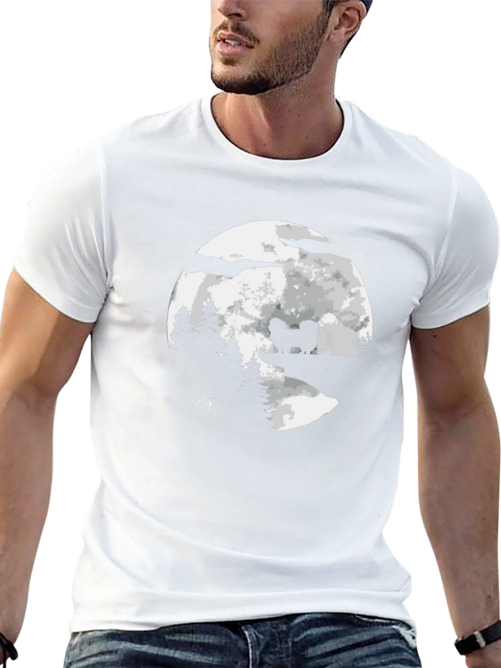 Dog Moon Silhouette Graphic T-Shirt