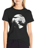 Dog Moon Silhouette Graphic T-Shirt