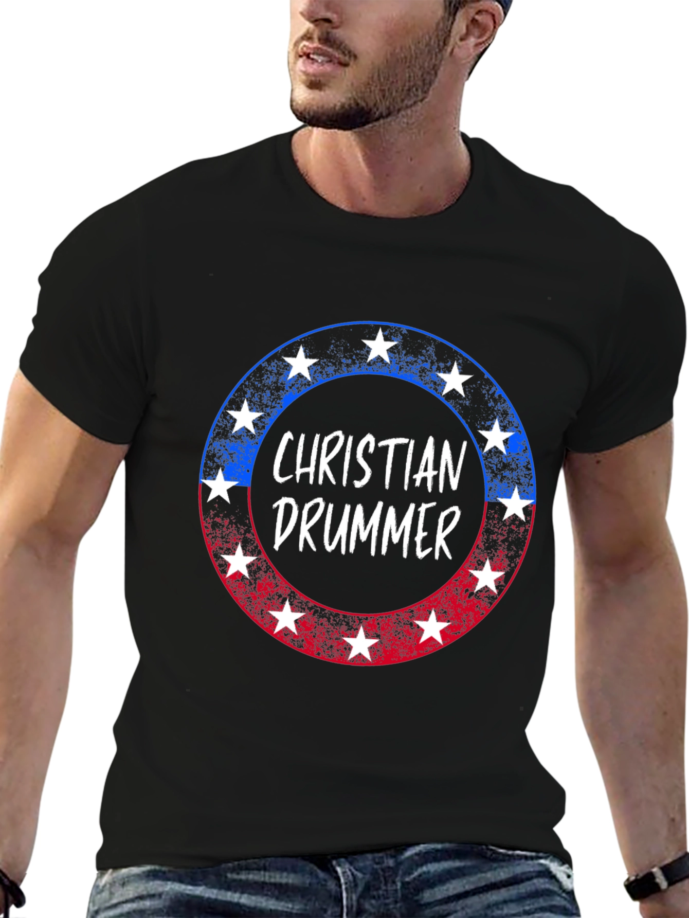 Christian Drummer Patriotic Star T-Shirt