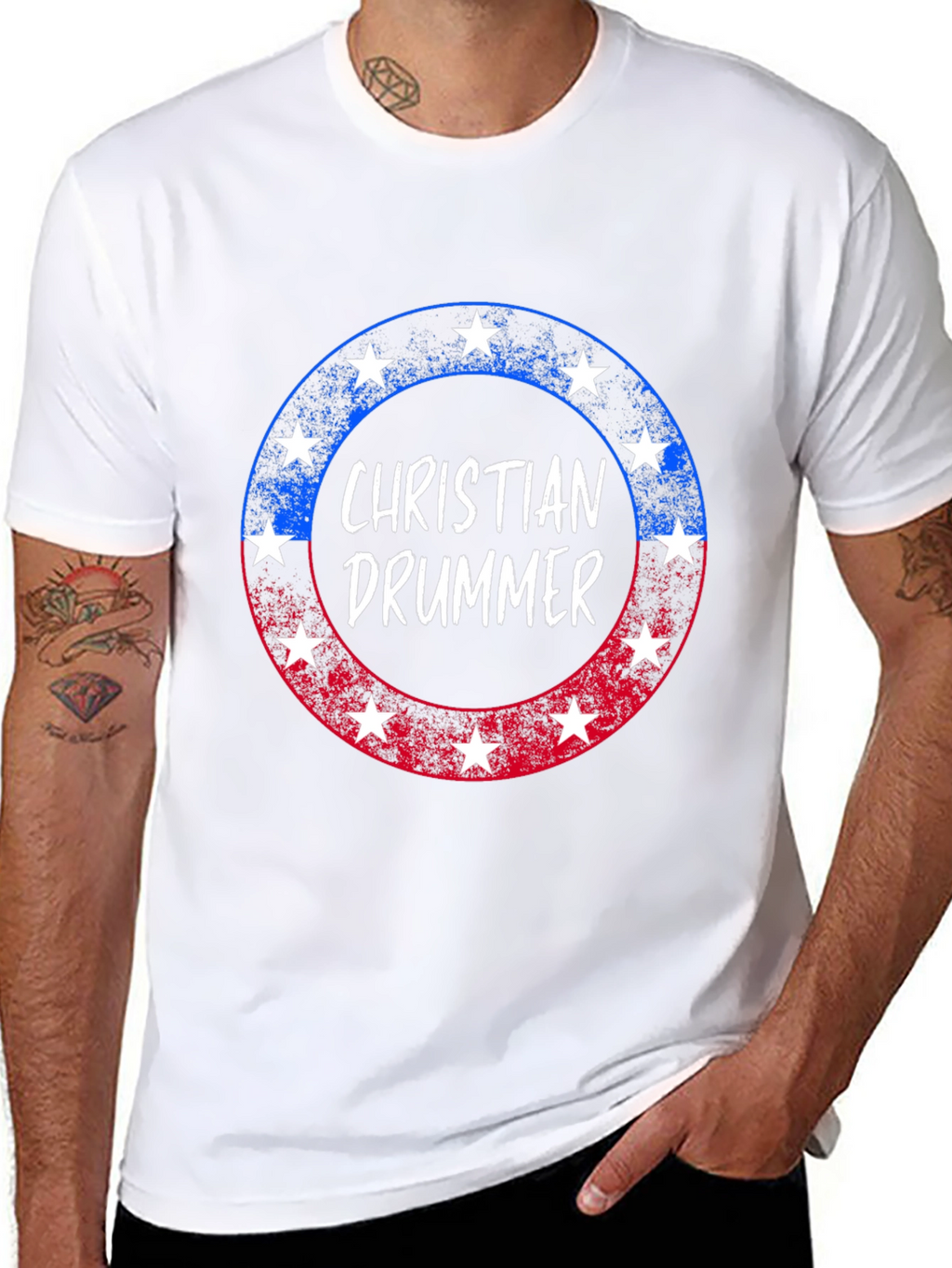 Christian Drummer Patriotic Star T-Shirt