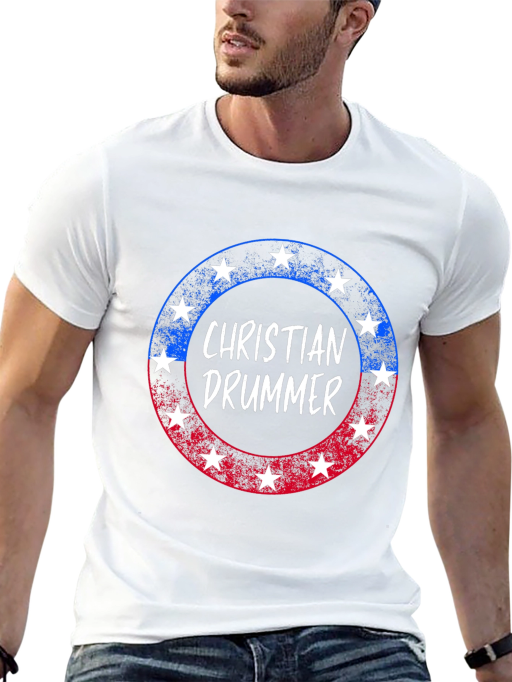 Christian Drummer Patriotic Star T-Shirt