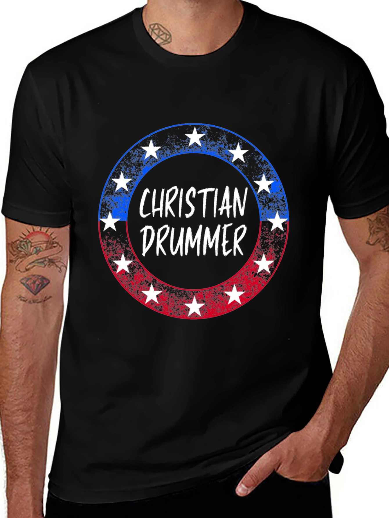 Christian Drummer Patriotic Star T-Shirt