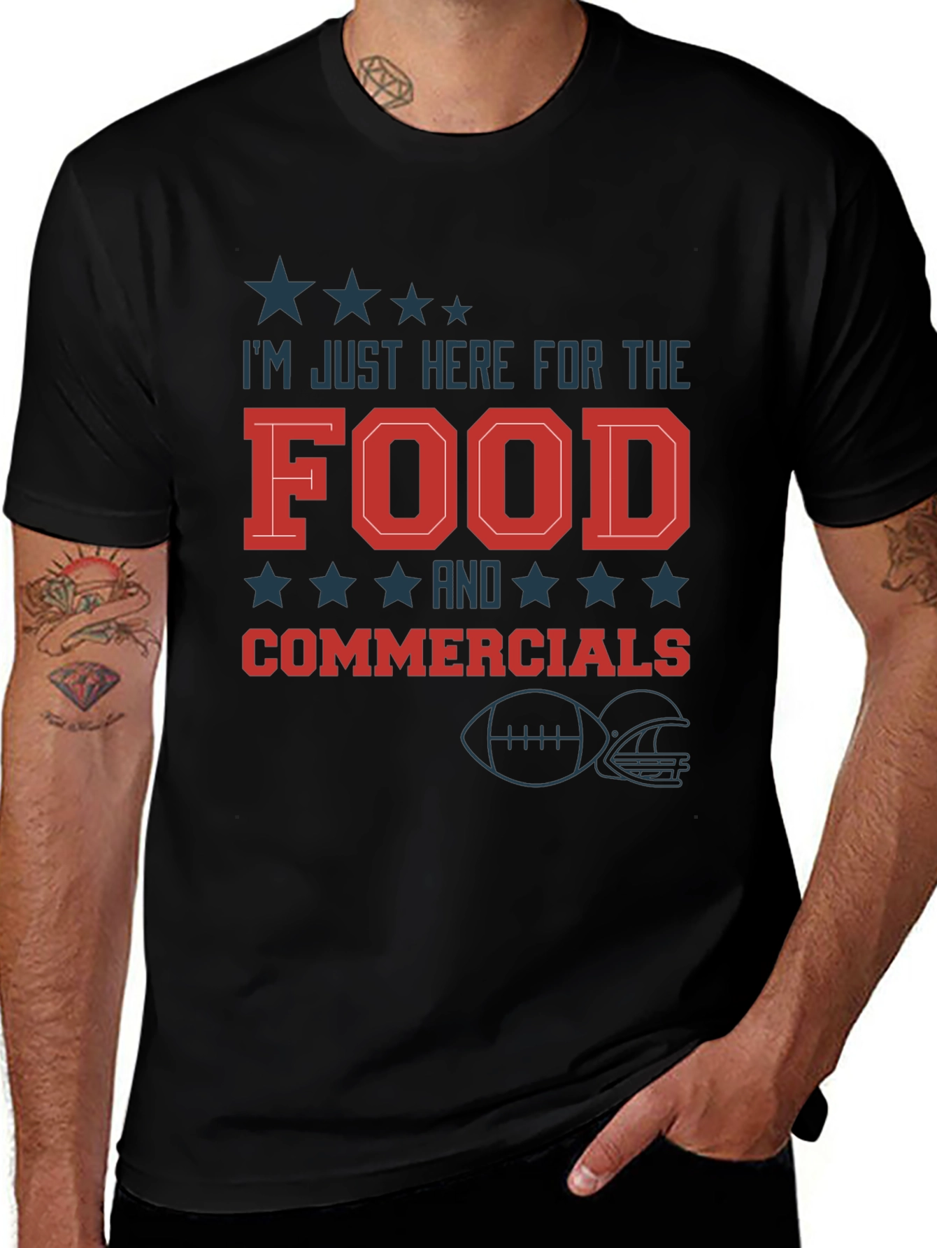 Im Just Here for the Food & Commercials Football T-Shirt