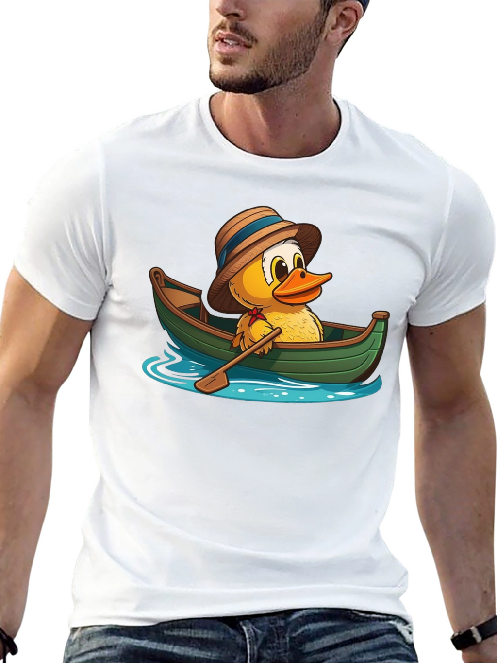 Duck in a Boat T-Shirt - Cartoon Animal Tee