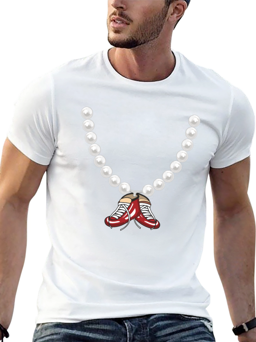 Pearl Necklace with Boxing Shoes Graphic Tee