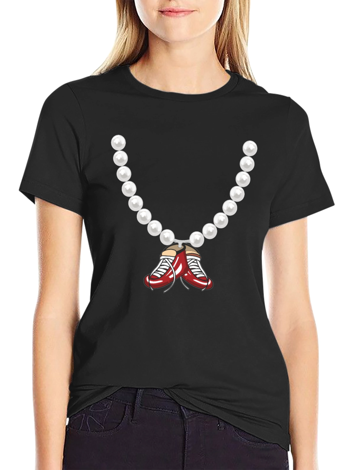 Pearl Necklace with Boxing Shoes Graphic Tee
