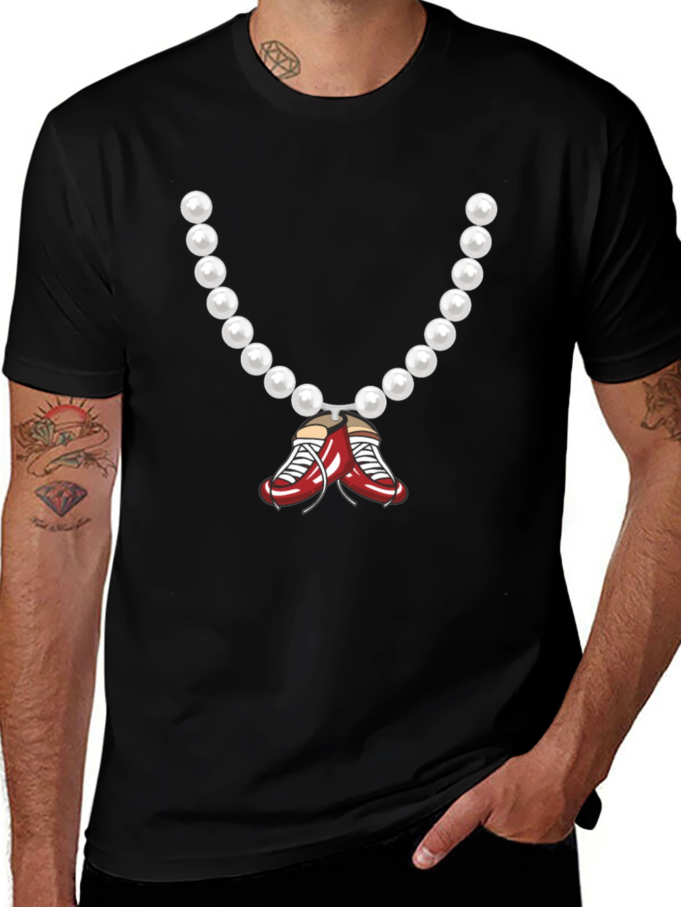 Pearl Necklace with Boxing Shoes Graphic Tee