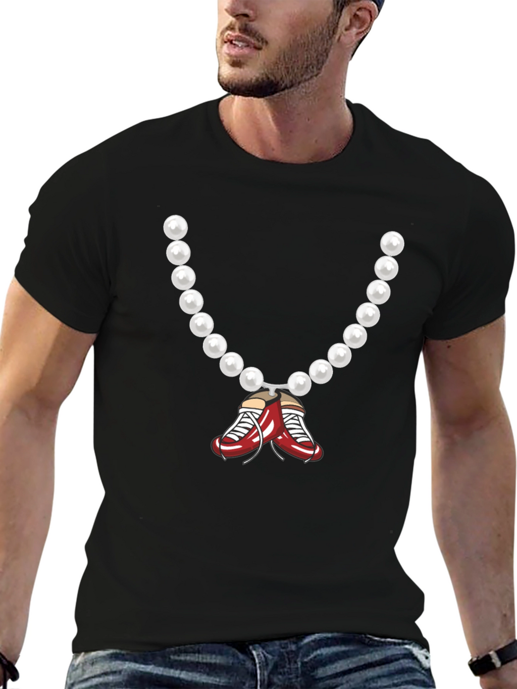 Pearl Necklace with Boxing Shoes Graphic Tee