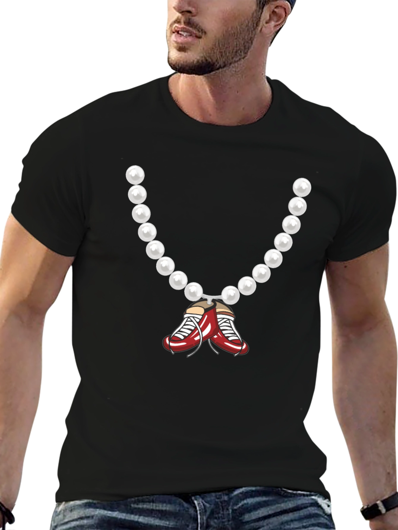 Pearl Necklace with Boxing Shoes Graphic Tee