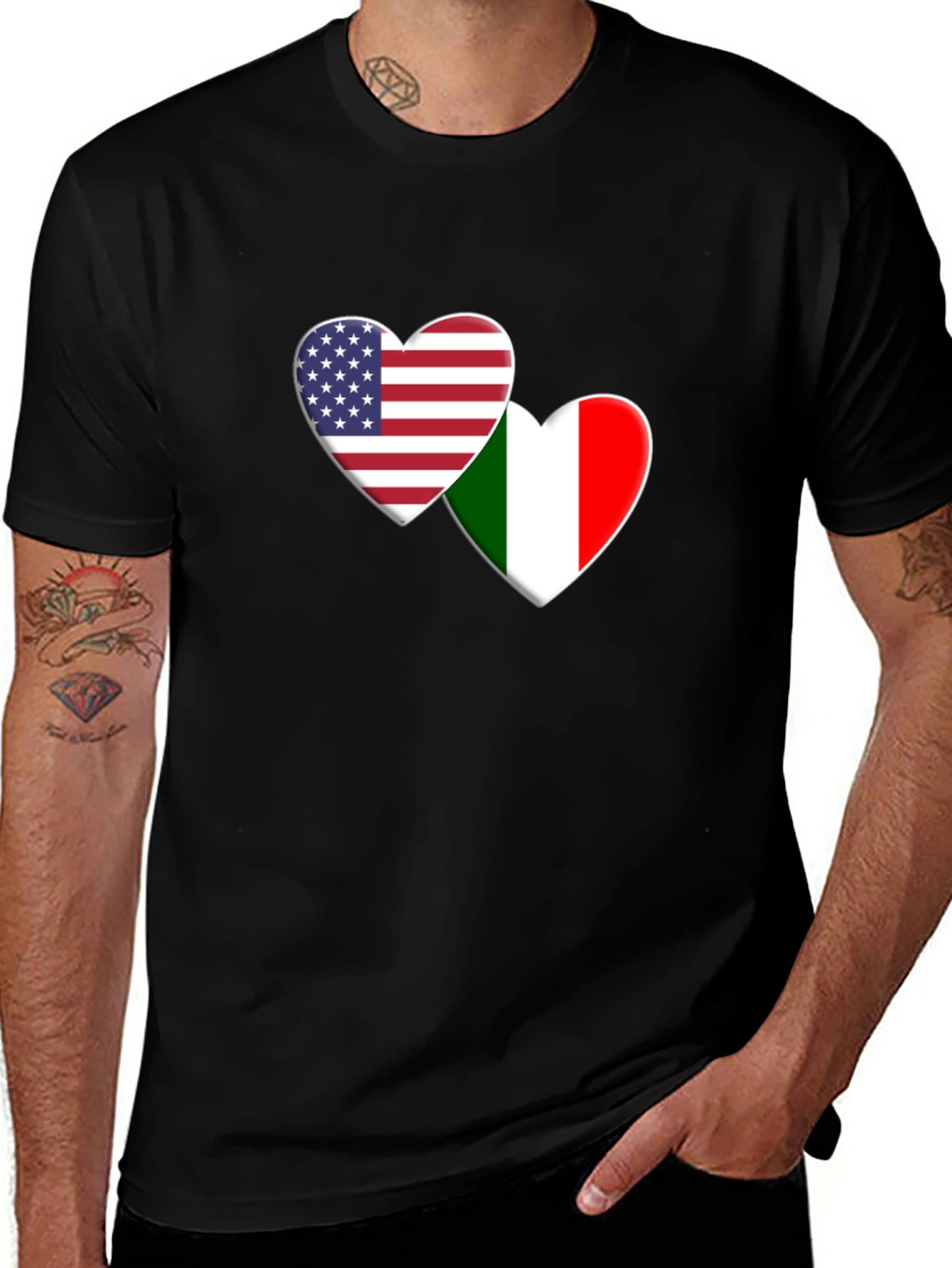 USA Italy Flag Heart T-Shirt
