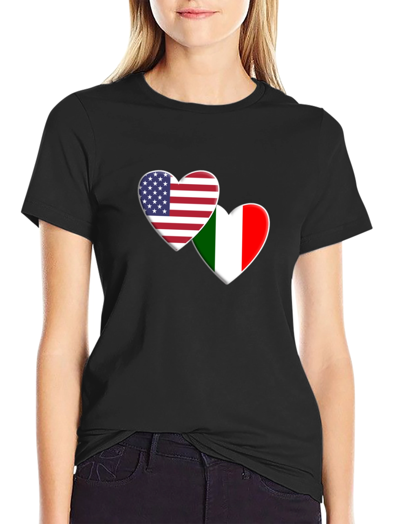 USA Italy Flag Heart T-Shirt