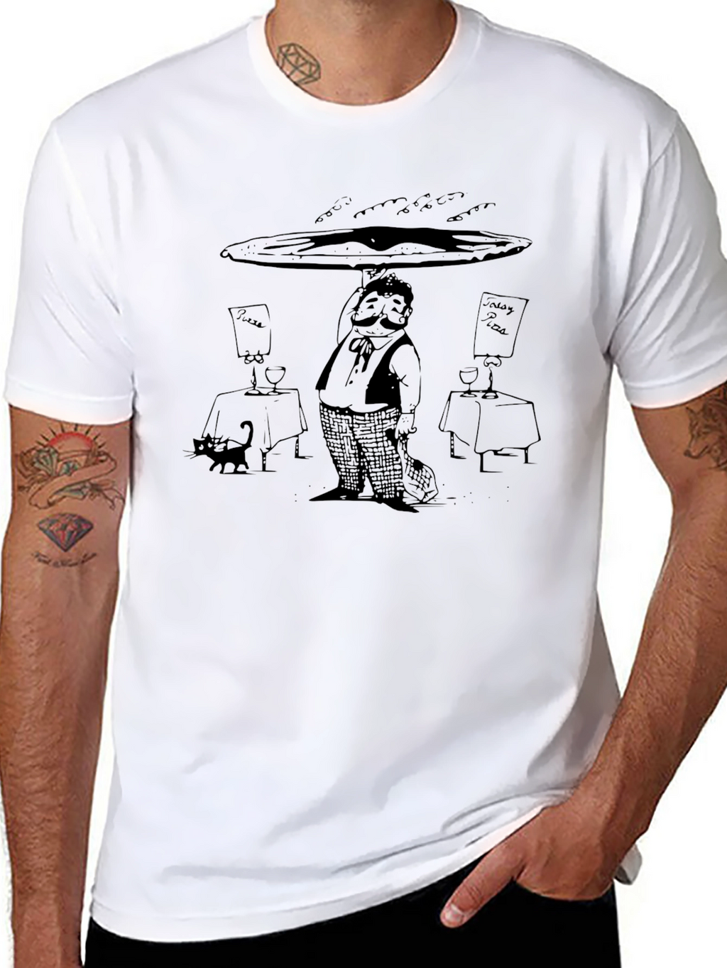 Waiter Pizza Black T-Shirt