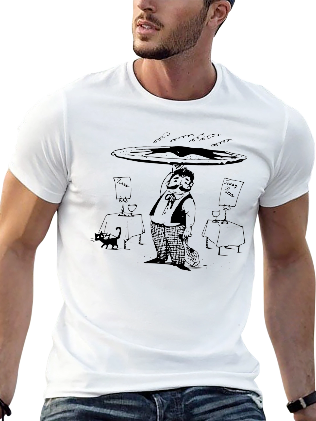 Waiter Pizza Black T-Shirt