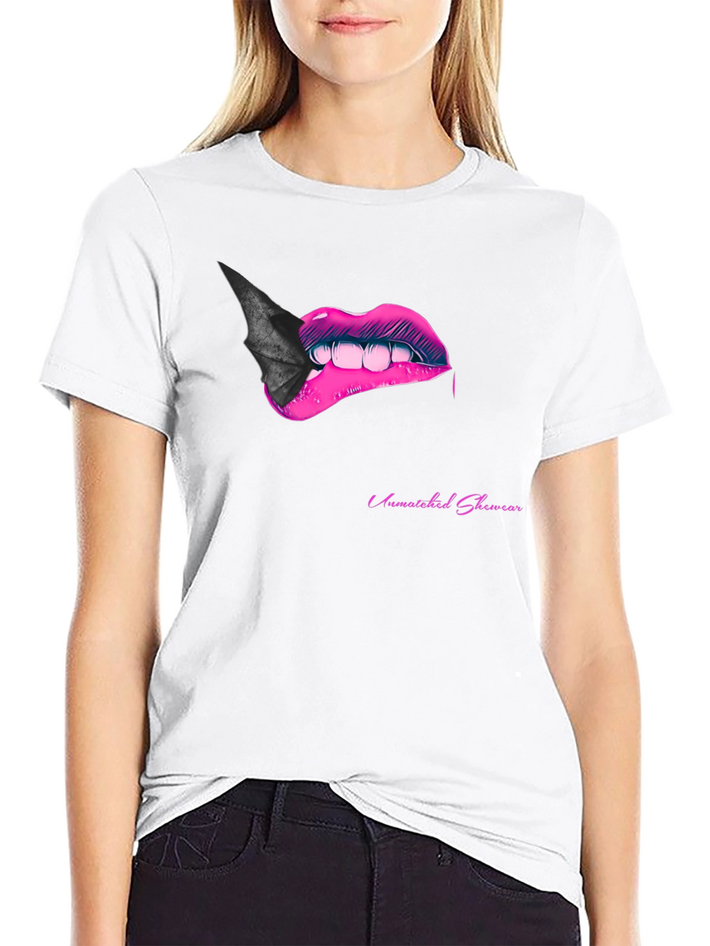 Bite Me Lips Bat Tee - Black Graphic T-Shirt