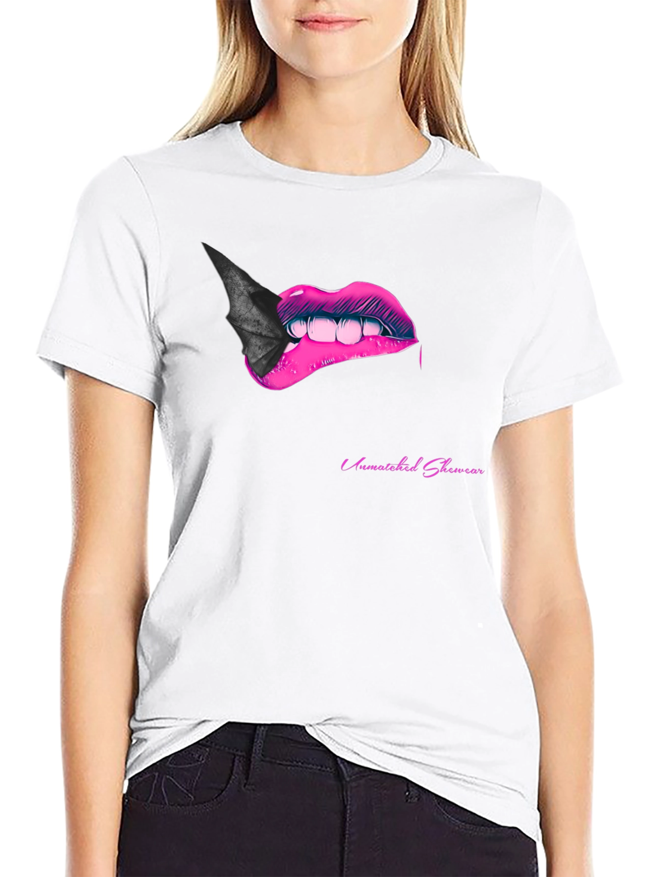 Bite Me Lips Bat Tee - Black Graphic T-Shirt