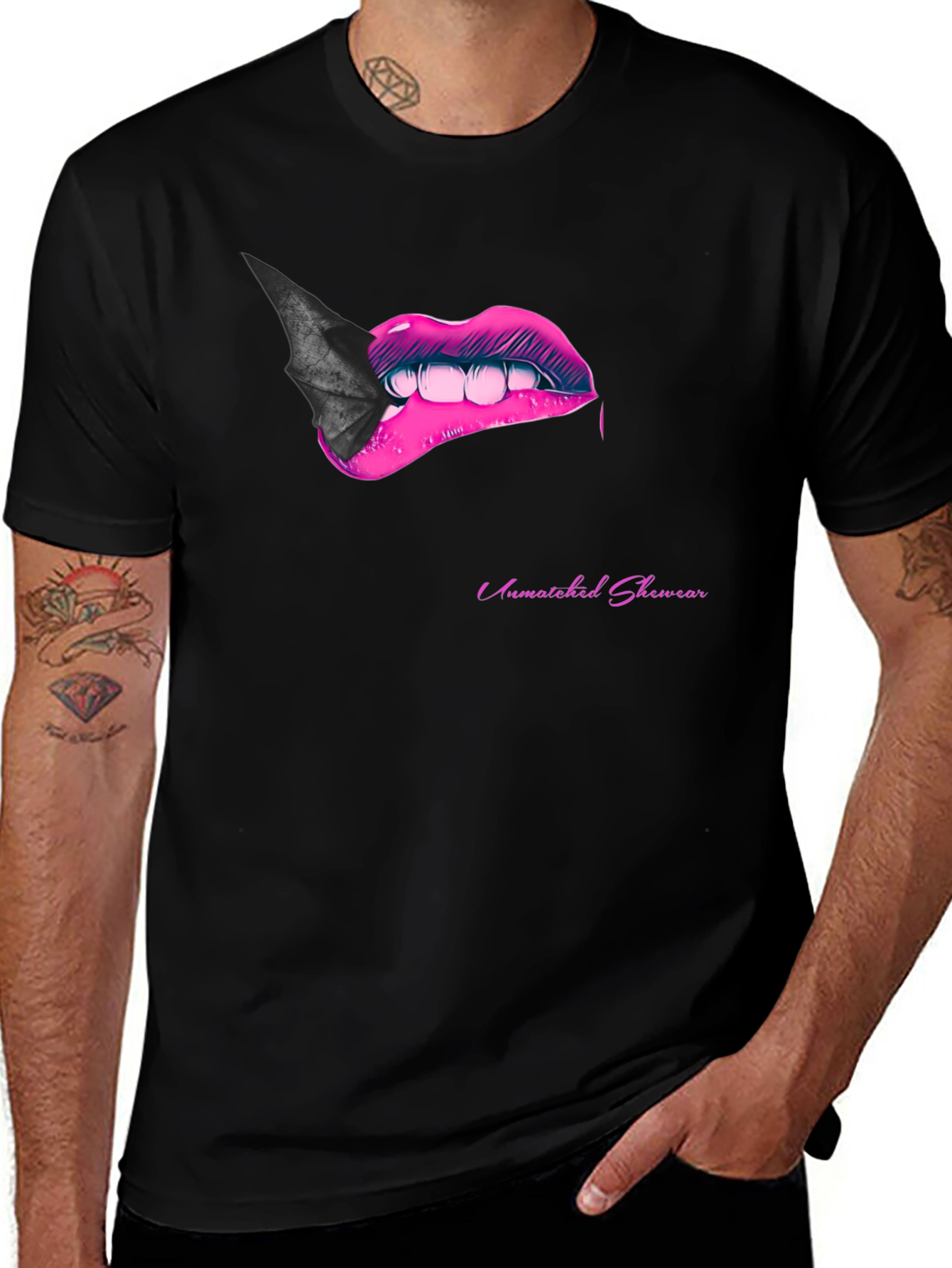 Bite Me Lips Bat Tee - Black Graphic T-Shirt