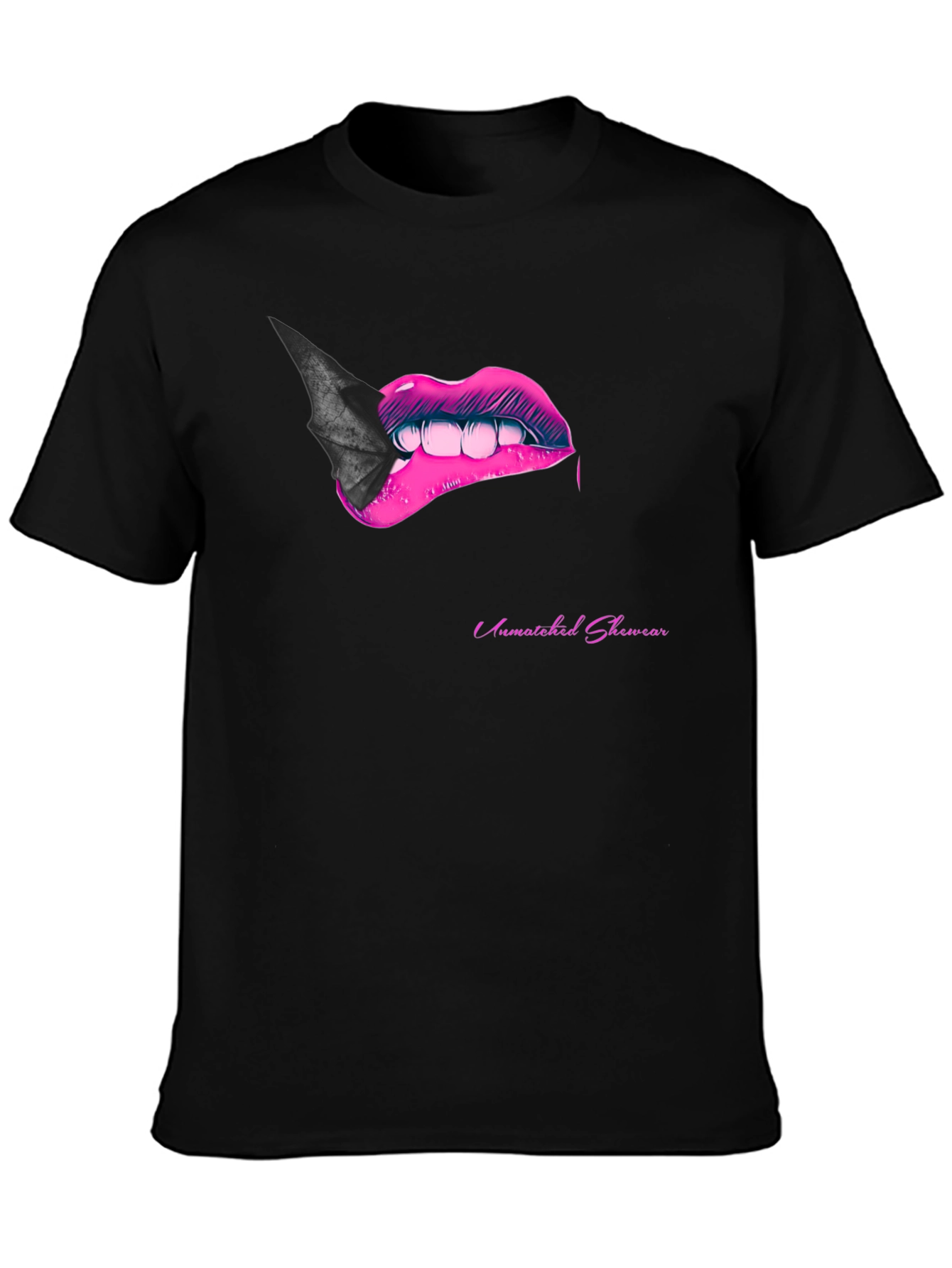 Bite Me Lips Bat Tee - Black Graphic T-Shirt