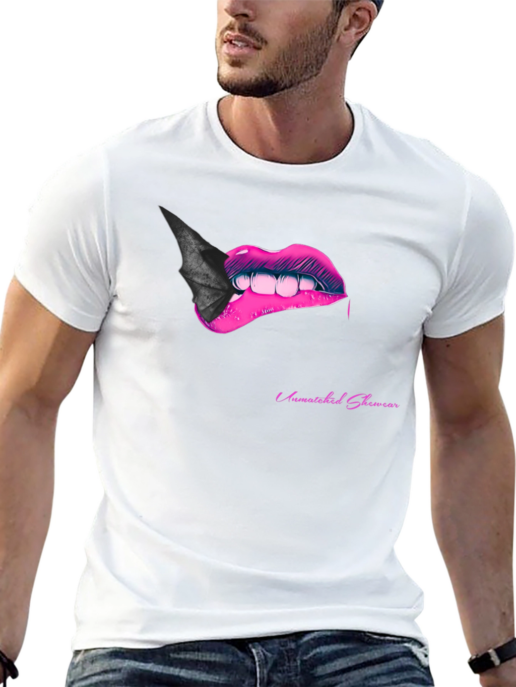 Bite Me Lips Bat Tee - Black Graphic T-Shirt