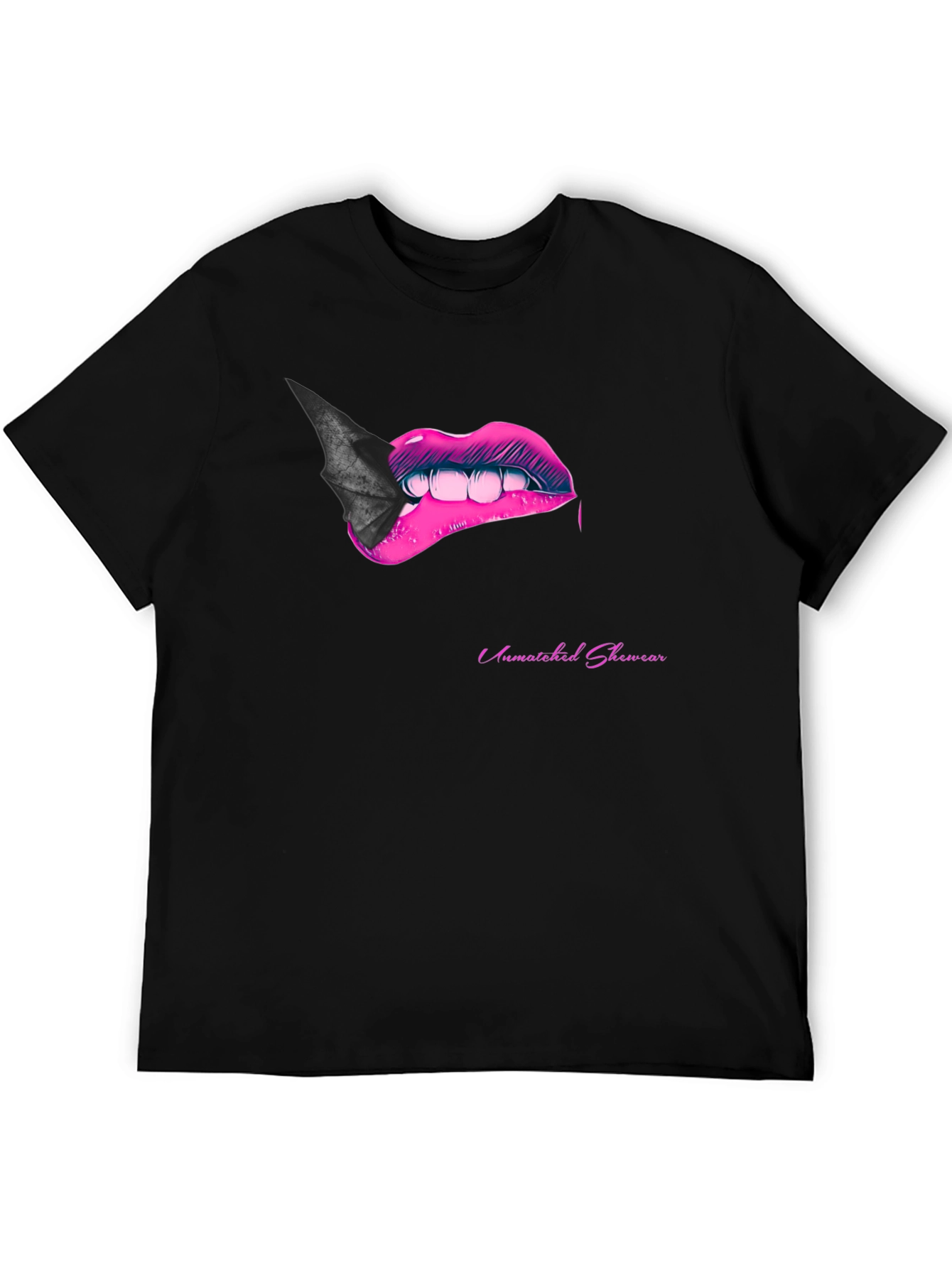 Bite Me Lips Bat Tee - Black Graphic T-Shirt